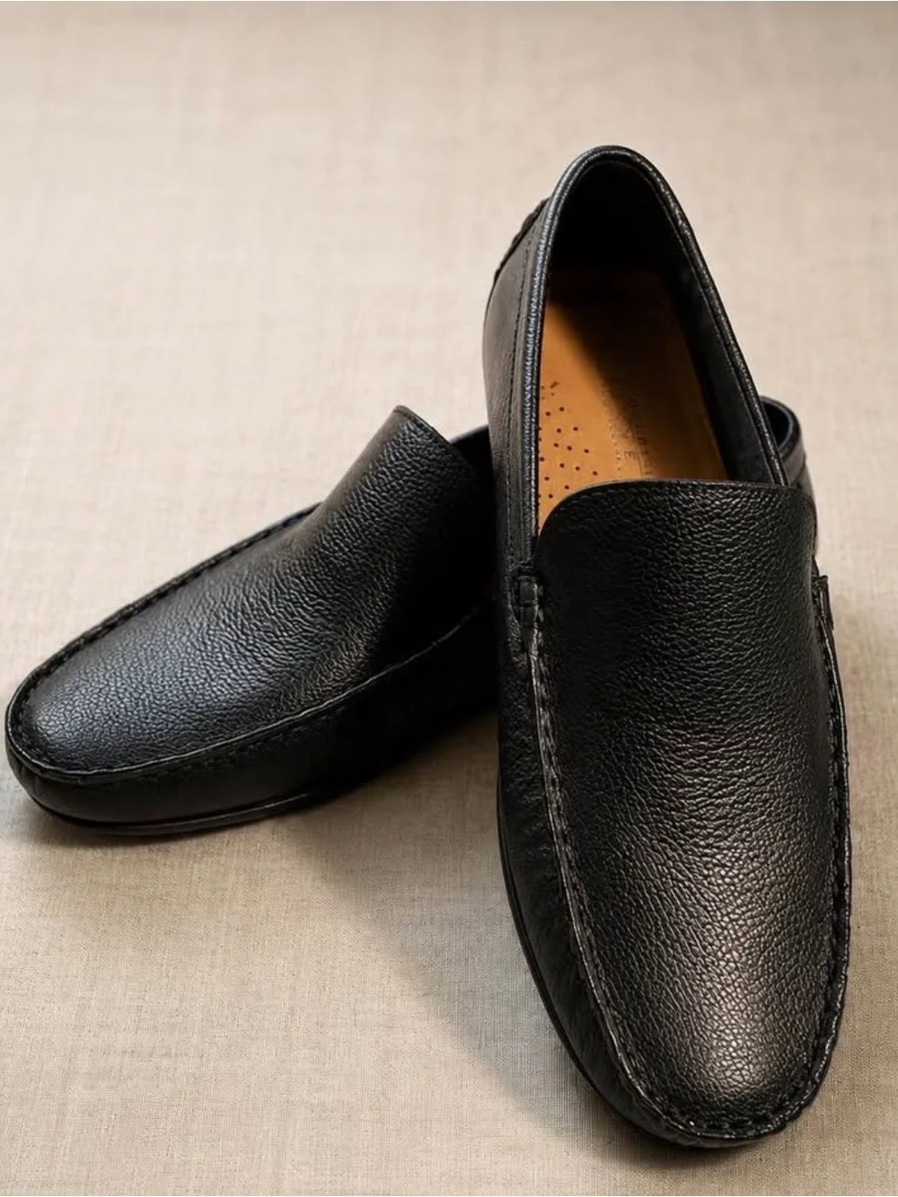 Giorgio Brutini Black Pebbled Leather Slip-On Driving Loafers